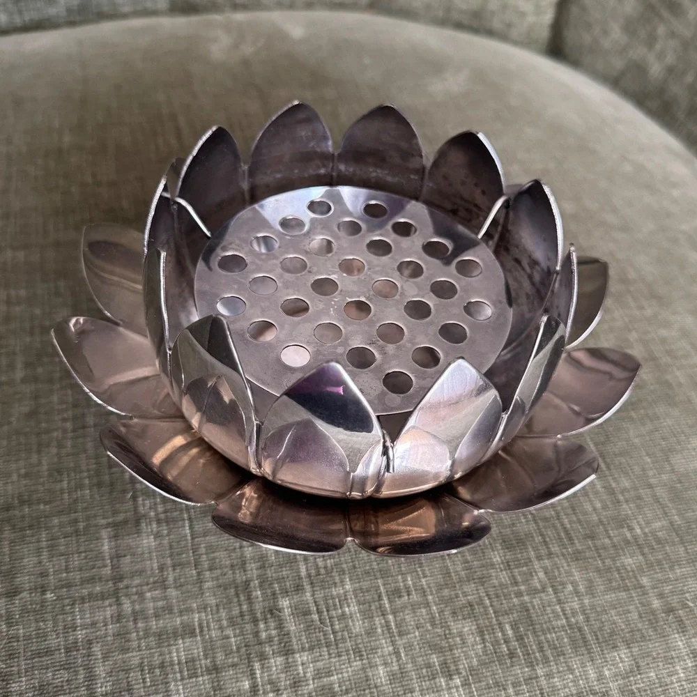 Vintage 1970s Leonard Silverplate Lotus Flower Frog 3-Piece Centerpiece Bowl